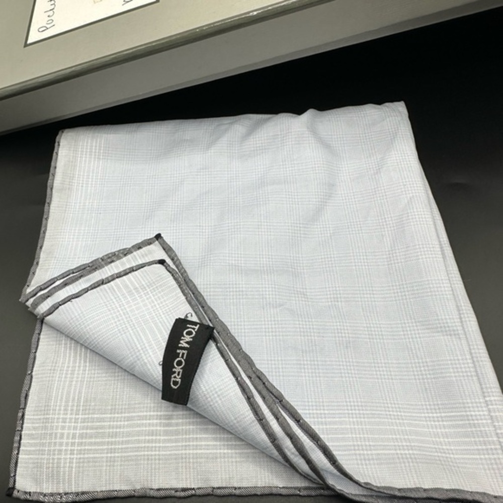 Tom Ford Light Gray Cotton Pocket Square with Box